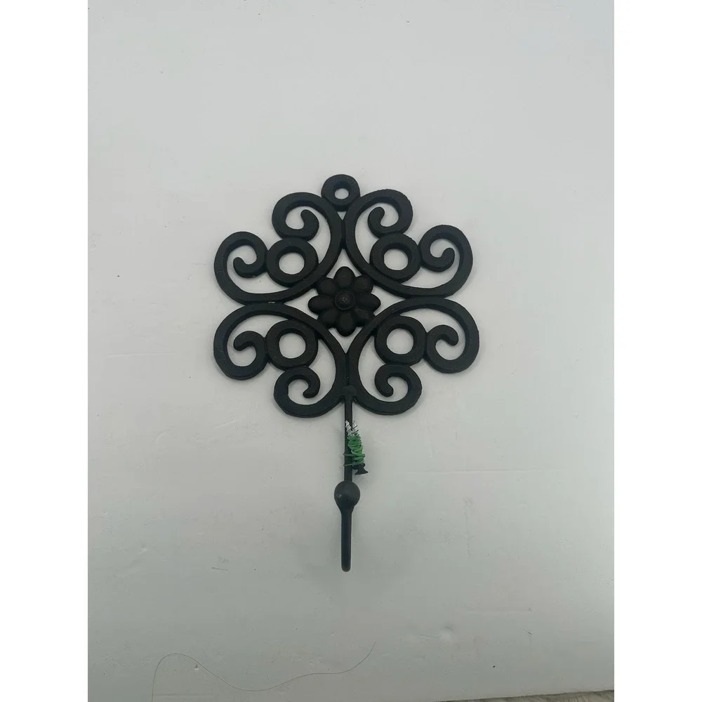Indoor Outdoor Black Metal Scrollwork Wall Hanger Set of 2